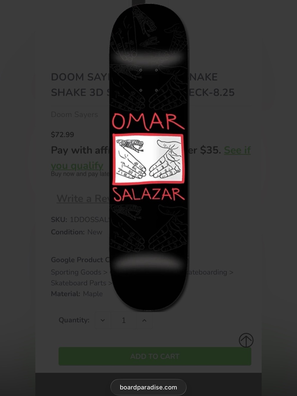 Doomsayers Skateboard Deck - Snake Shake 3D - Omar Salazar